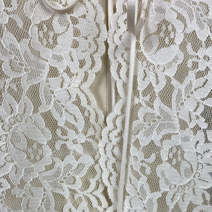 Vintage 1970's Peignoir Robe | Ivory Cream Floral Lace with High Neck & Wide Sleeves | Size S - Daggers & Dames