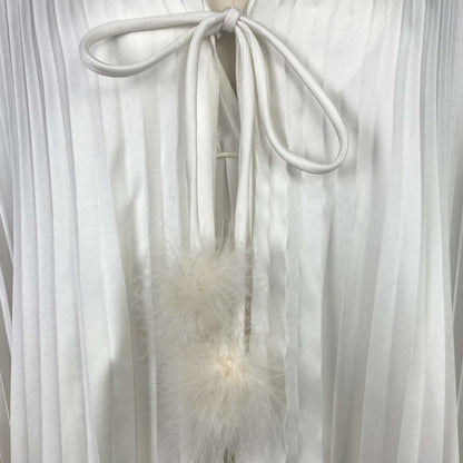 Vintage 1970's Peignoir Set | Lunar White Pleated Satin with Marabou Feather Trim | Size 34-38 Bust, S, M, LG | Odette Barsa - Daggers & Dames
