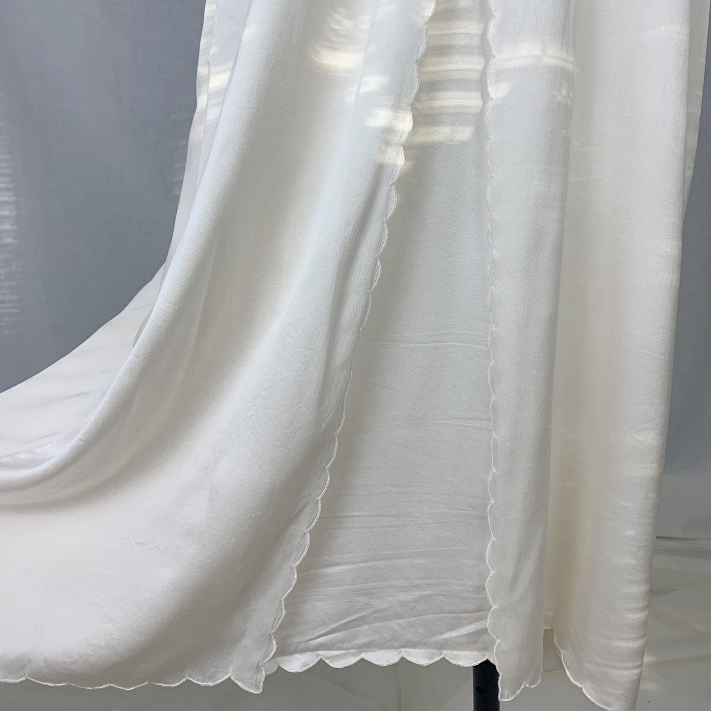 Vintage 1970's Peignoir Set | Snow White Silk Satin with Rose Embroidery | Size M | Peony, Shanghai China - Daggers & Dames