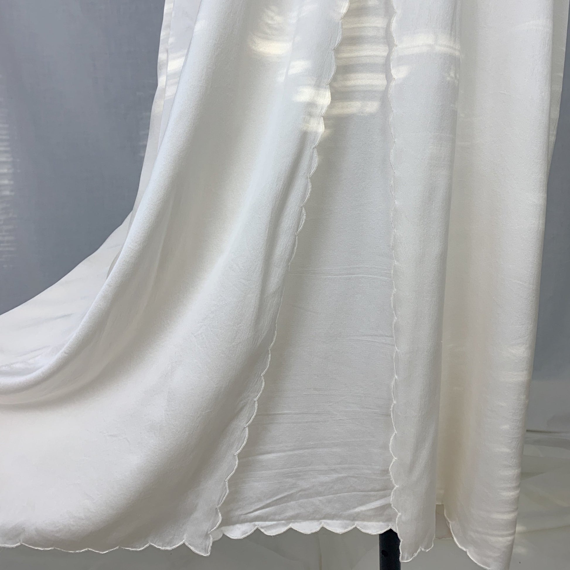 Vintage 1970's Peignoir Set | Snow White Silk Satin with Rose Embroidery | Size M | Peony, Shanghai China - Daggers & Dames