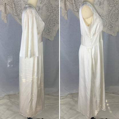 Vintage 1970's Peignoir Set | Snow White Silk Satin with Rose Embroidery | Size M | Peony, Shanghai China - Daggers & Dames