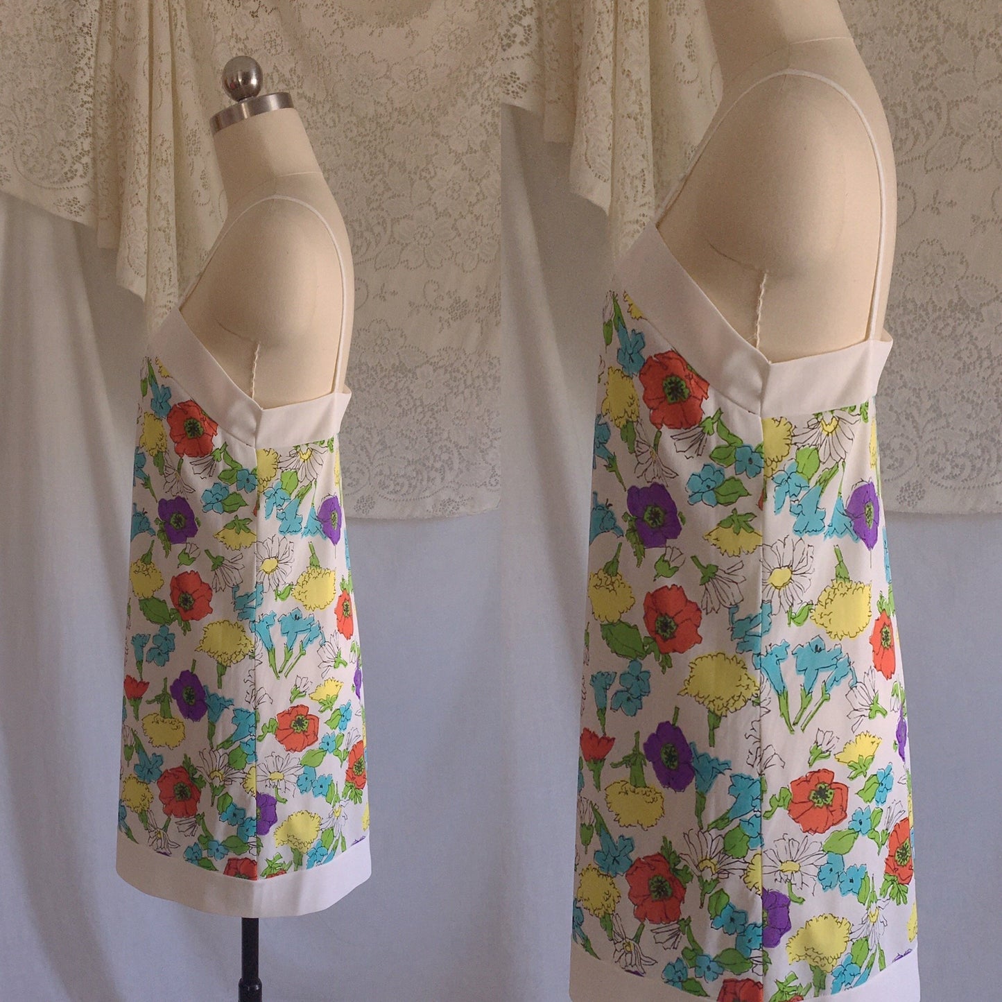 Vintage 1970's Slip | White Nylon with Watercolor Floral Pattern | Warner's | Size S, M - Daggers & Dames