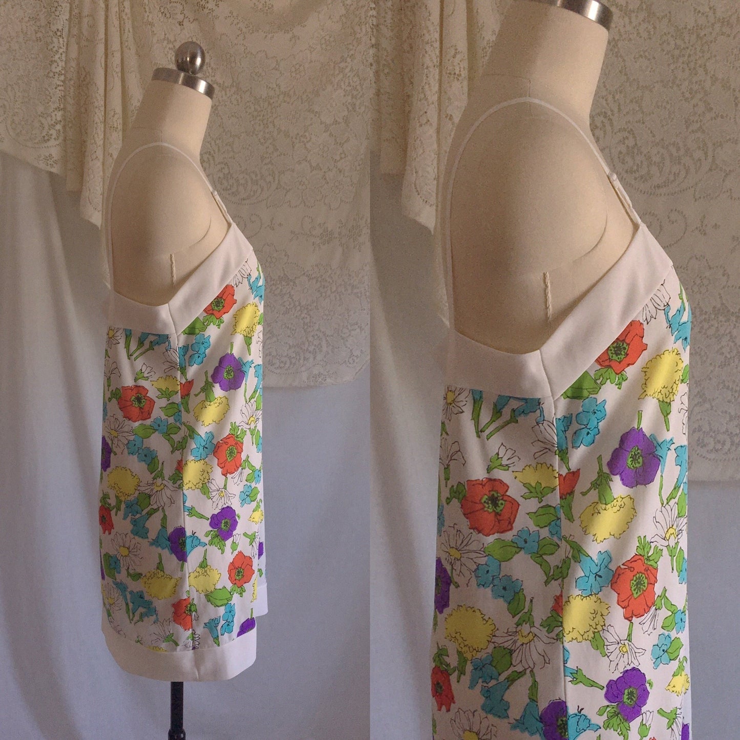 Vintage 1970's Slip | White Nylon with Watercolor Floral Pattern | Warner's | Size S, M - Daggers & Dames