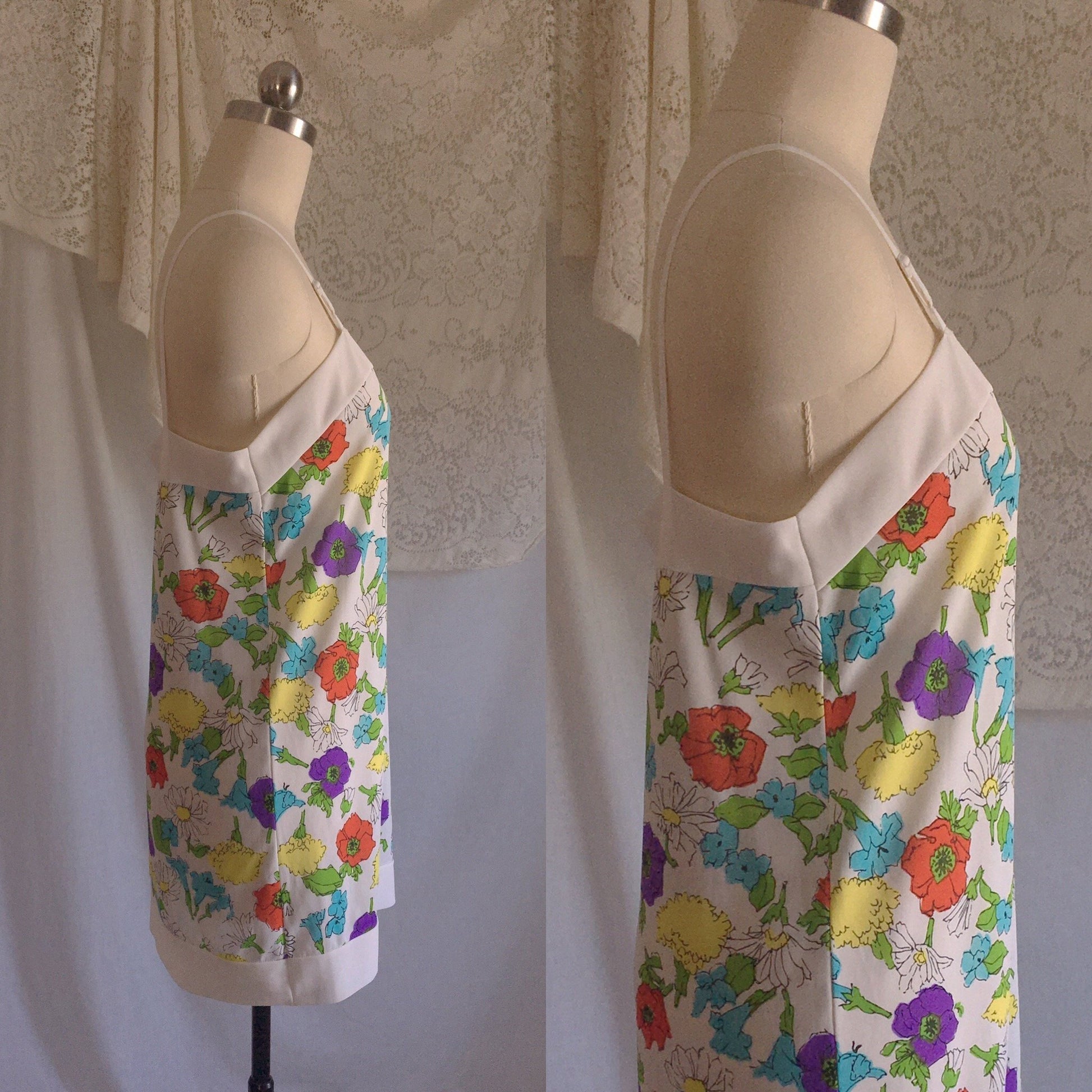 Vintage 1970's Slip | White Nylon with Watercolor Floral Pattern | Warner's | Size S, M - Daggers & Dames