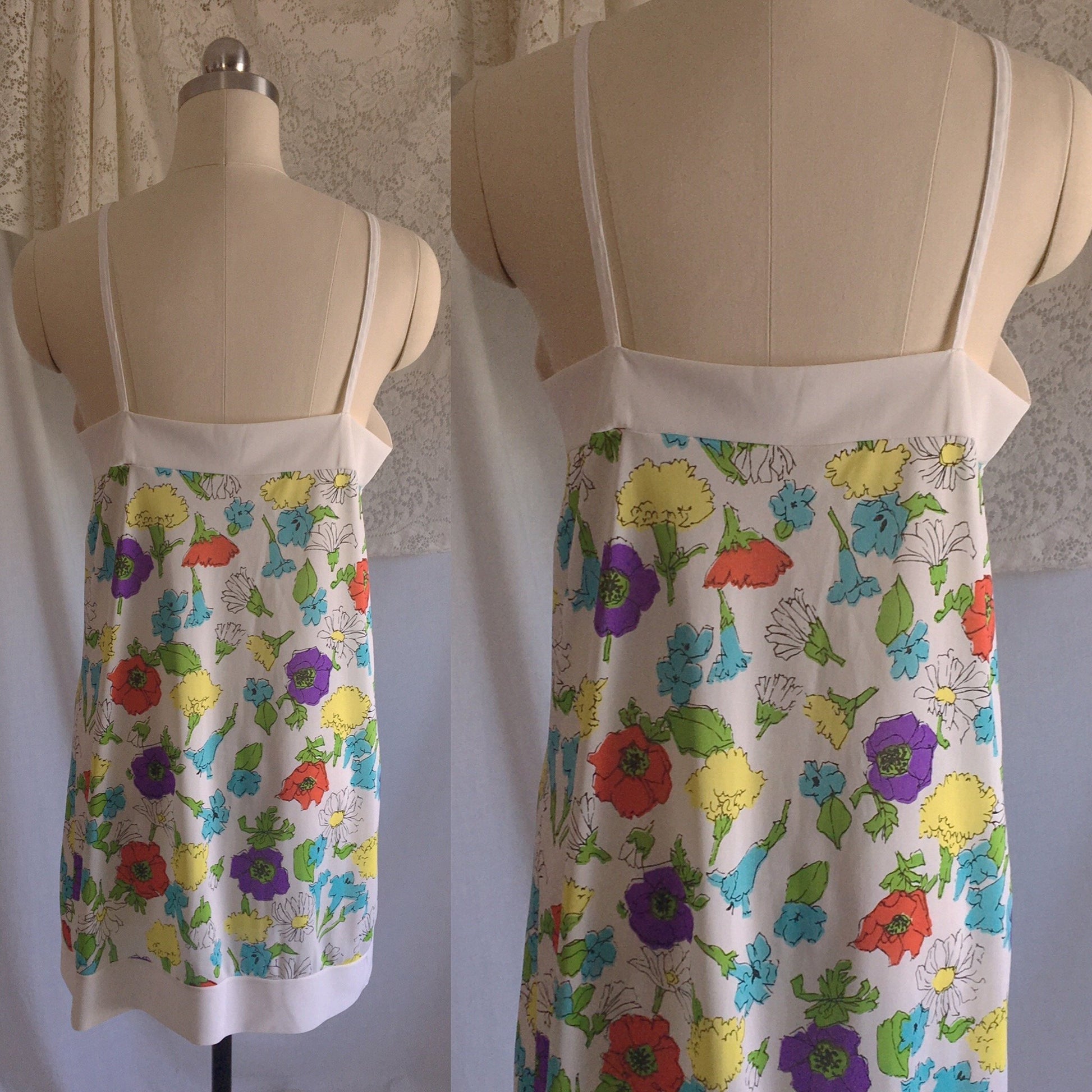 Vintage 1970's Slip | White Nylon with Watercolor Floral Pattern | Warner's | Size S, M - Daggers & Dames