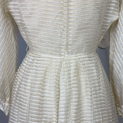 Vintage Hostess Gown - 1950's | White Organza with Gold Pinsripes & Pussy Bow | Size XS, S | Maxan - Daggers & Dames