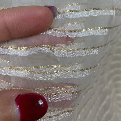 Vintage Hostess Gown - 1950's | White Organza with Gold Pinsripes & Pussy Bow | Size XS, S | Maxan - Daggers & Dames