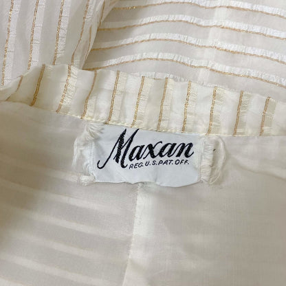 Vintage Hostess Gown - 1950's | White Organza with Gold Pinsripes & Pussy Bow | Size XS, S | Maxan - Daggers & Dames