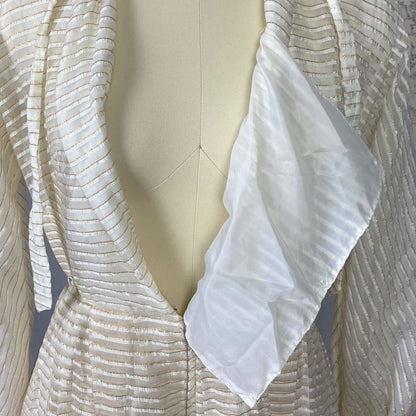 Vintage Hostess Gown - 1950's | White Organza with Gold Pinsripes & Pussy Bow | Size XS, S | Maxan - Daggers & Dames